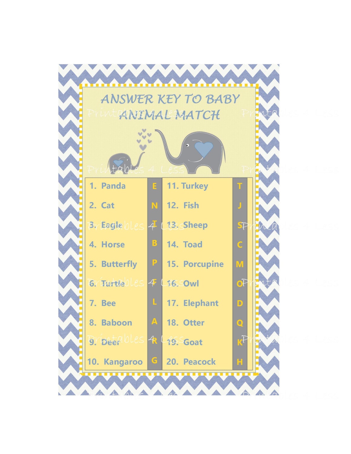 Baby Animal Match Game Baby Animal Name Game Blue Chevron Etsy