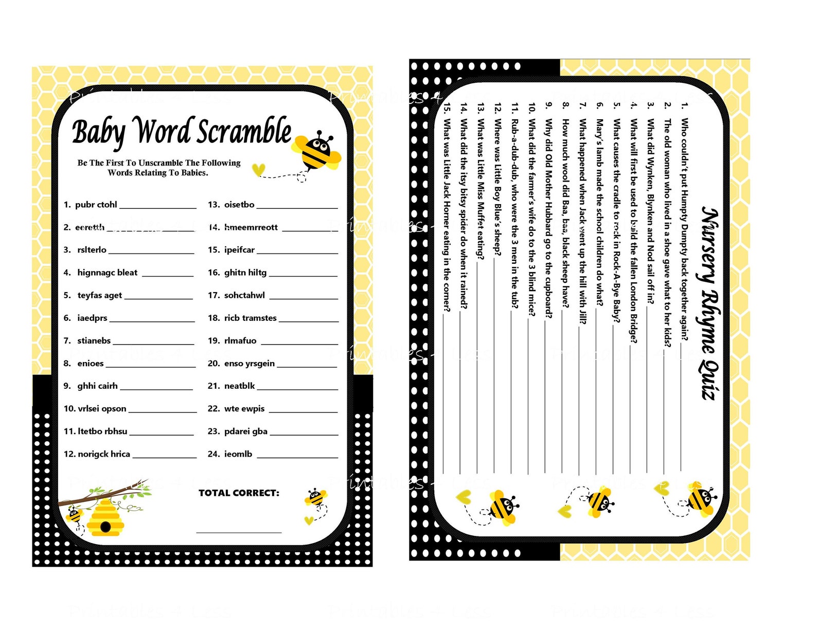 Bumble Bee Baby Shower Game Printable Bee Game Bee Shower | Etsy