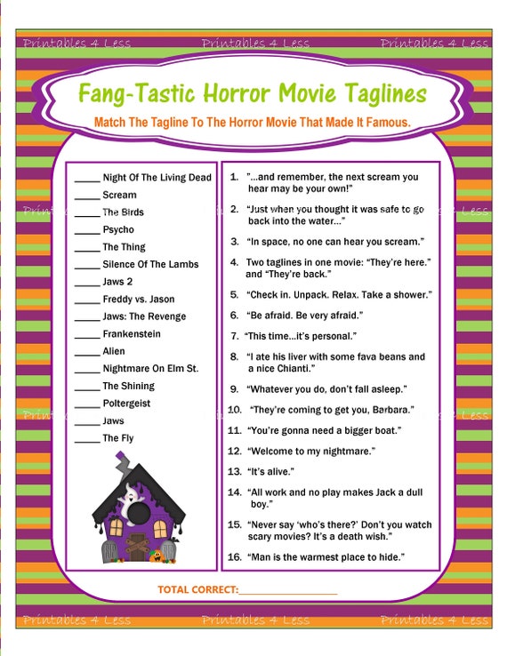 Halloween Movie Trivia Game Adult Halloween Game Printable | Etsy
