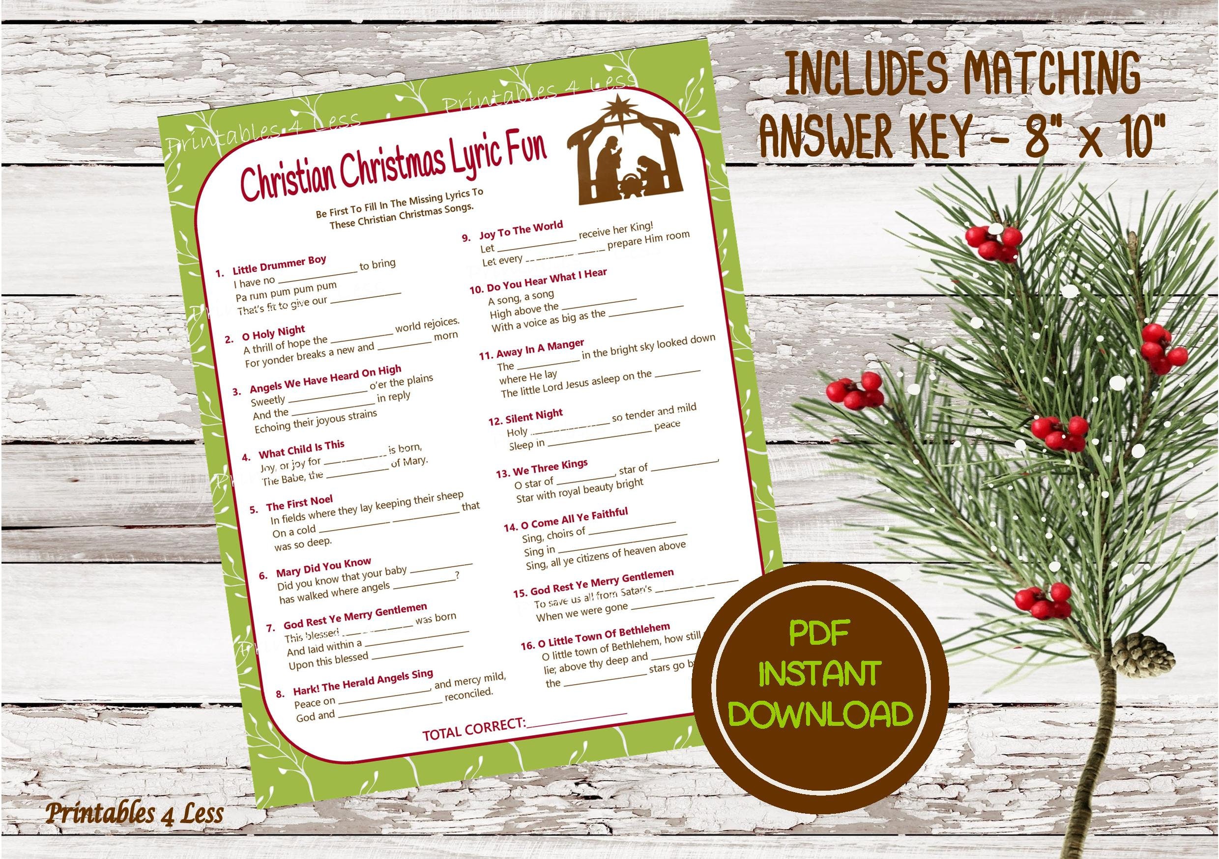 Christian Christmas Game Printable Christmas Song Game | Etsy