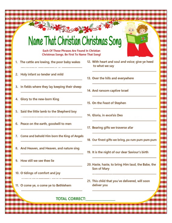 Christmas Song Game Christian Christmas Carol Game Christmas | Etsy