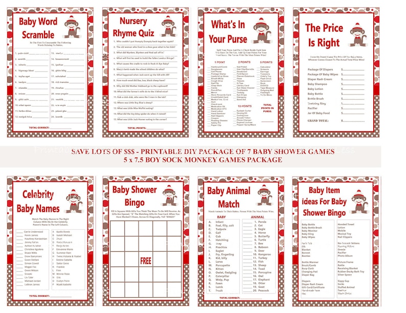 Sock Monkey Baby Shower Game Printable Sock Monkey Game Boy Etsy Sock Monkey Baby Shower Game Printable Sock Monkey Game Boy Etsy