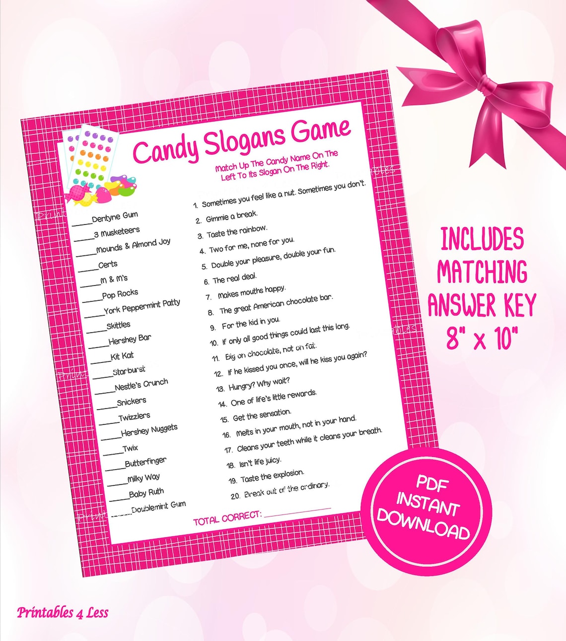 Candy Game Candy Slogan Game Printable Valentine Game Candy Etsy