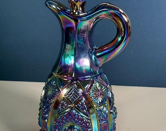 Imperial Glass Purple Iridescent Carnival Glass Cruet Pitcher 7"