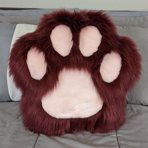 Paw Shaped Faux Fur Pillow 16&quot; x 16&quot; - Burgundy (Light Pink Pads)