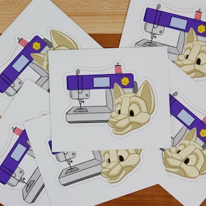 Fursuit Maker Sticker (Fox and Sewing Machine), 2-pack