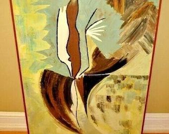 HENRI PENNEC Original Vintage Signed Mid Century Modern Abstract Composition Oil Painting Dated 1960