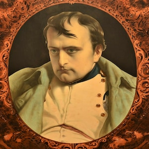 EMILE LASSALLE Original Antique Napoleon Bonaparte Imperial Empire Lithograph in Gilded Carved Frame