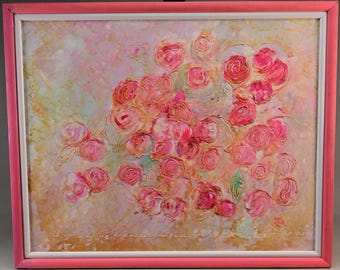 COCO TRABICHET Pintura original vintage firmada de naturaleza muerta floral abstracta de vanguardia