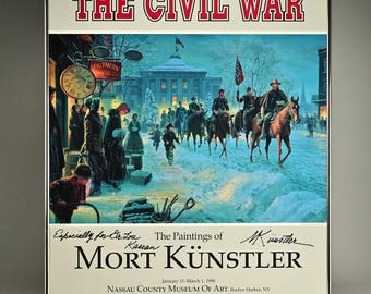 MORT KUNSTLER Original Vintage Signed Winter Riders Civil War Illustration Lithograph Art Exhibition Print Dated Circa 1997