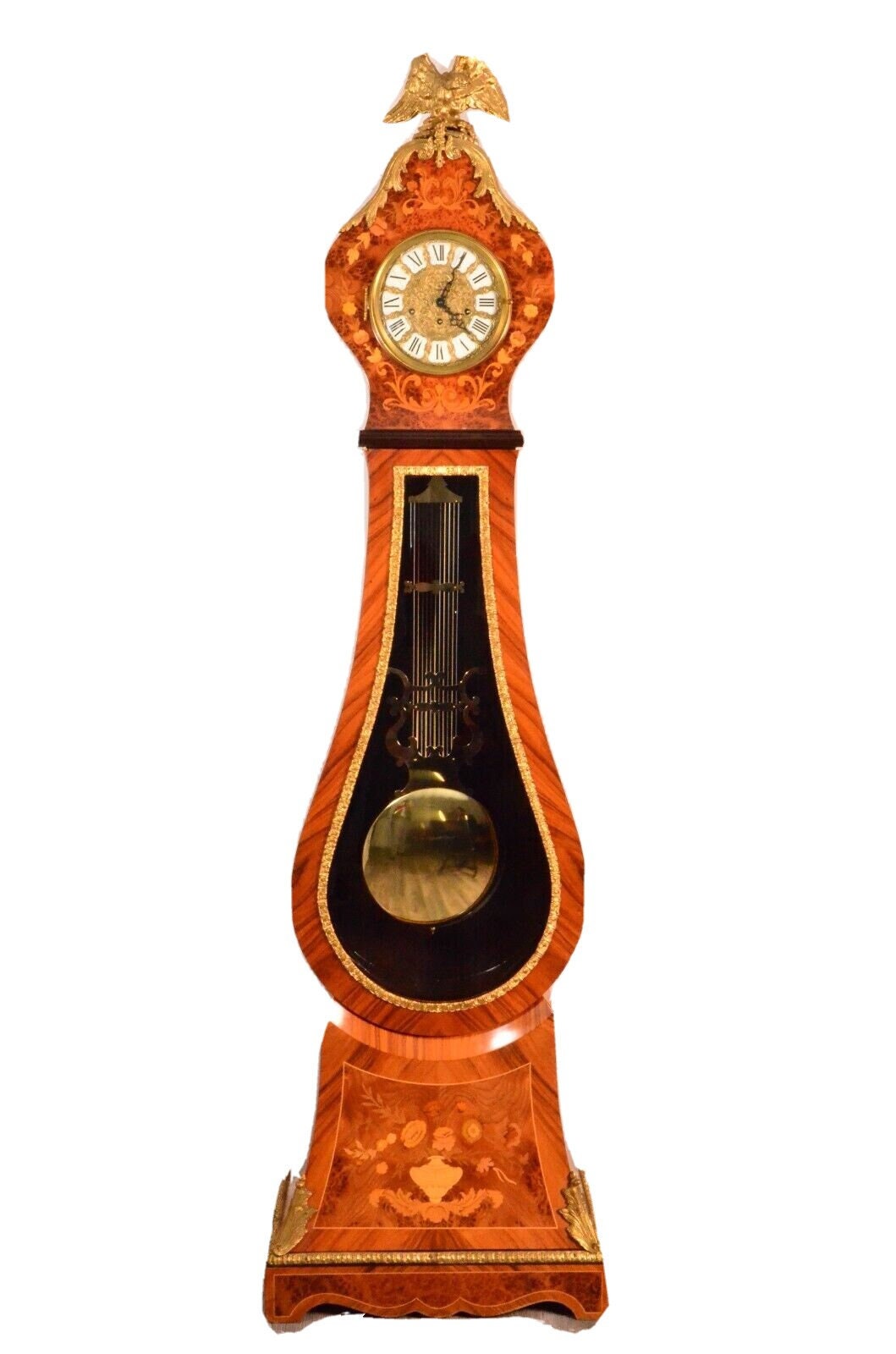 Antique Gilded Bronze Inlaid Grandfather Clock, Floral Westminster
