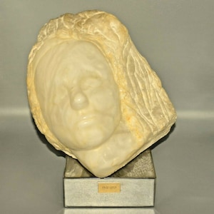MARGIE SWARTZMAN Original Vintage Signed Mid Century Modern Hand Carved Alabaster Female Sculpture Bust Head Statue on Base Titled Persona