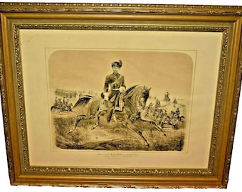 CHARLES MAGNUS 19th Century Antique Original Vintage Signed Military Battle of Carthage Civil War Illustration Portrait Landscape Lithograph