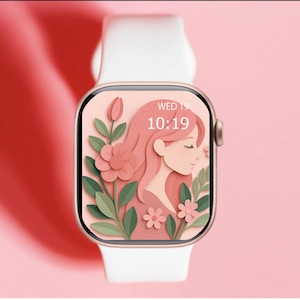 Ragazza floreale con carta ritagliata rosa - Sfondo per Apple Watch 838x1020 Download digitale