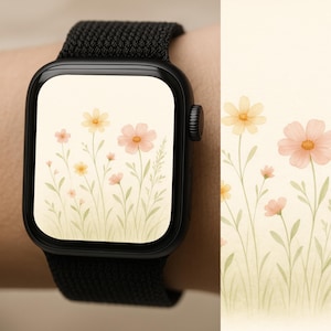 Sfondo floreale pastello per Apple Watch - Sfondo con fiori selvatici Garden Breeze / Quadrante dell'orologio Boho con acquerello botanico 3:4 Download digitale