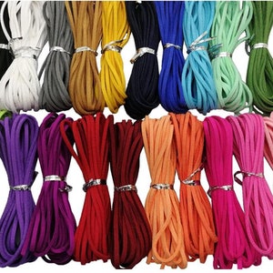 100 Yards 20 Bundles 2.6mm Suede Leather Cords Leather Lace Flat Faux Suede Velvet Cord for Necklace, Bracelet, Beading and DIY Crafts