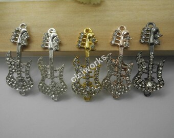 2pcs 45x18mm Curved Guitar Crystal Connectors Pendants for Jewelry Making DIY