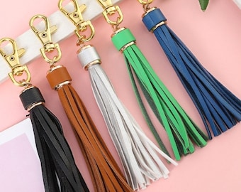 5.9&#39;&#39; 8pcs PU Leather Tassel With Lobster Swivel, Keychain For Handbag Phone Car Key Jewelry DIY GD189
