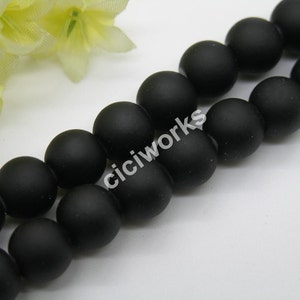 50pcs Black Matte Rubber Neon Round Glass Beads 8mm
