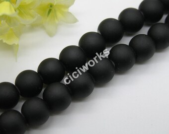 50pcs Black Matte Rubber Neon Round Glass Beads 8mm