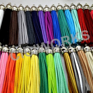 U pick! 30pcs of Multi-Colors 85mm(3.3&#39;&#39;) Leather Tassel with Silver Caps Cell Phone Straps/DIY Charms GD30ST04