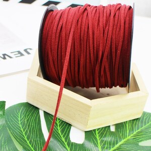 100 Yards 2.6mm Maroon Suede Korean Velvet Leather Cord String Rope Thread 1.5mm Thickness Korean Suede Leather, Suede Leather String