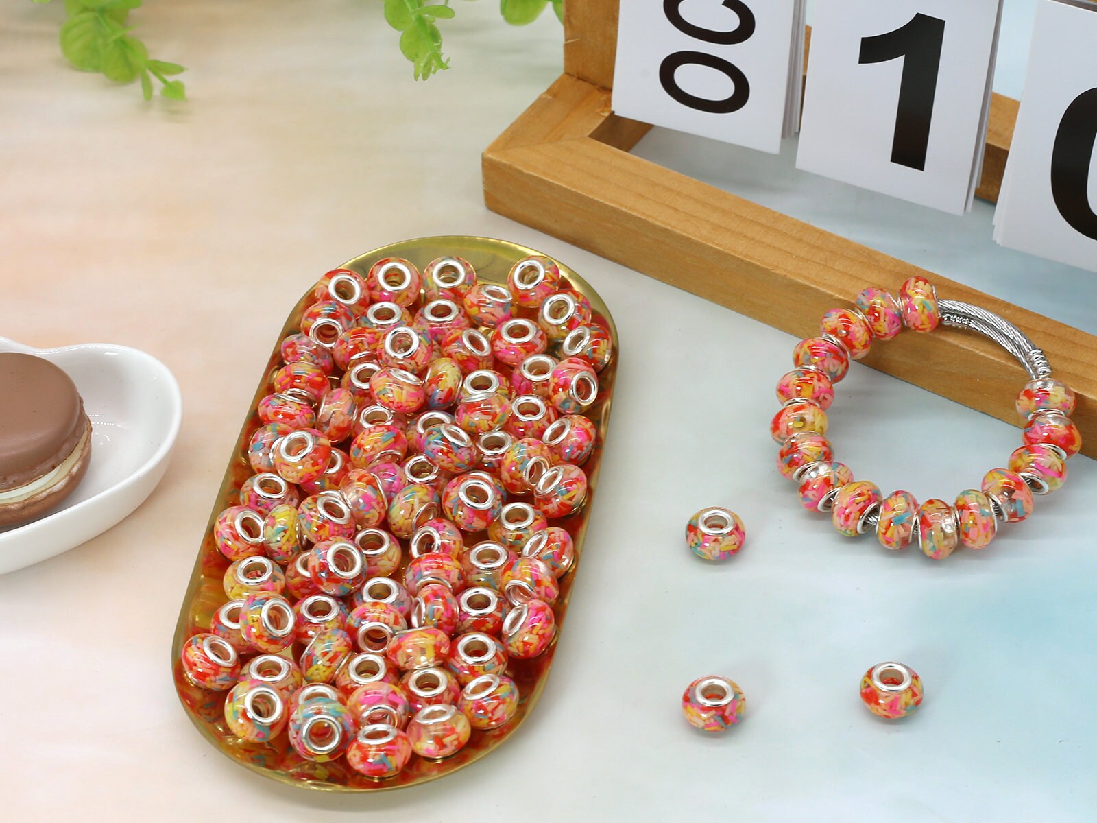 10pcs Rainbow Spring Large Hole Girls Lucky Lover Amber Space Resin Beads Set for DIY Charms Bracelet Jewelry Making 394