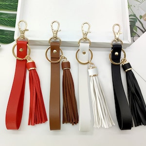 Correa de cuero para la muñeca para llaves, llavero con cordón para la muñeca con borla para billetera, bolso de mano, teléfono celular