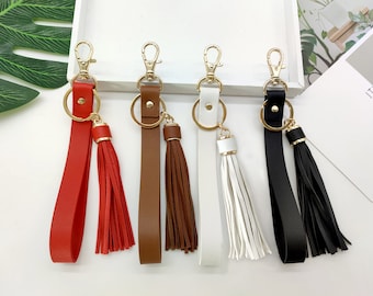 Leather Wristlet Strap for Key, Hand Wrist Lanyard Key Chain Holder with Tassel for Wallet Purse Clutch Cellphone