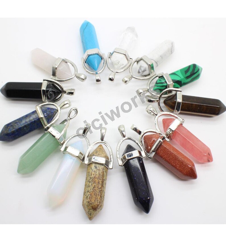 15pcslot Muti-color 1.5/'/'x12 /'/' Wire Wrapped Crystal Amethyst Gemstone Pendant Natural Crystal Charm Chokers Jewelry Making GD15AM146