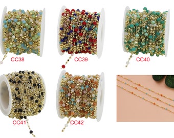 Crystal Beaded Rosary Chain, Gold Copper Link, DIY Jewelry Making