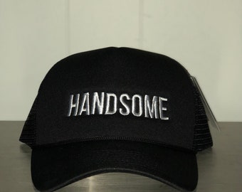 Embroidered Handsome Hat Black Decky Trucker Cap