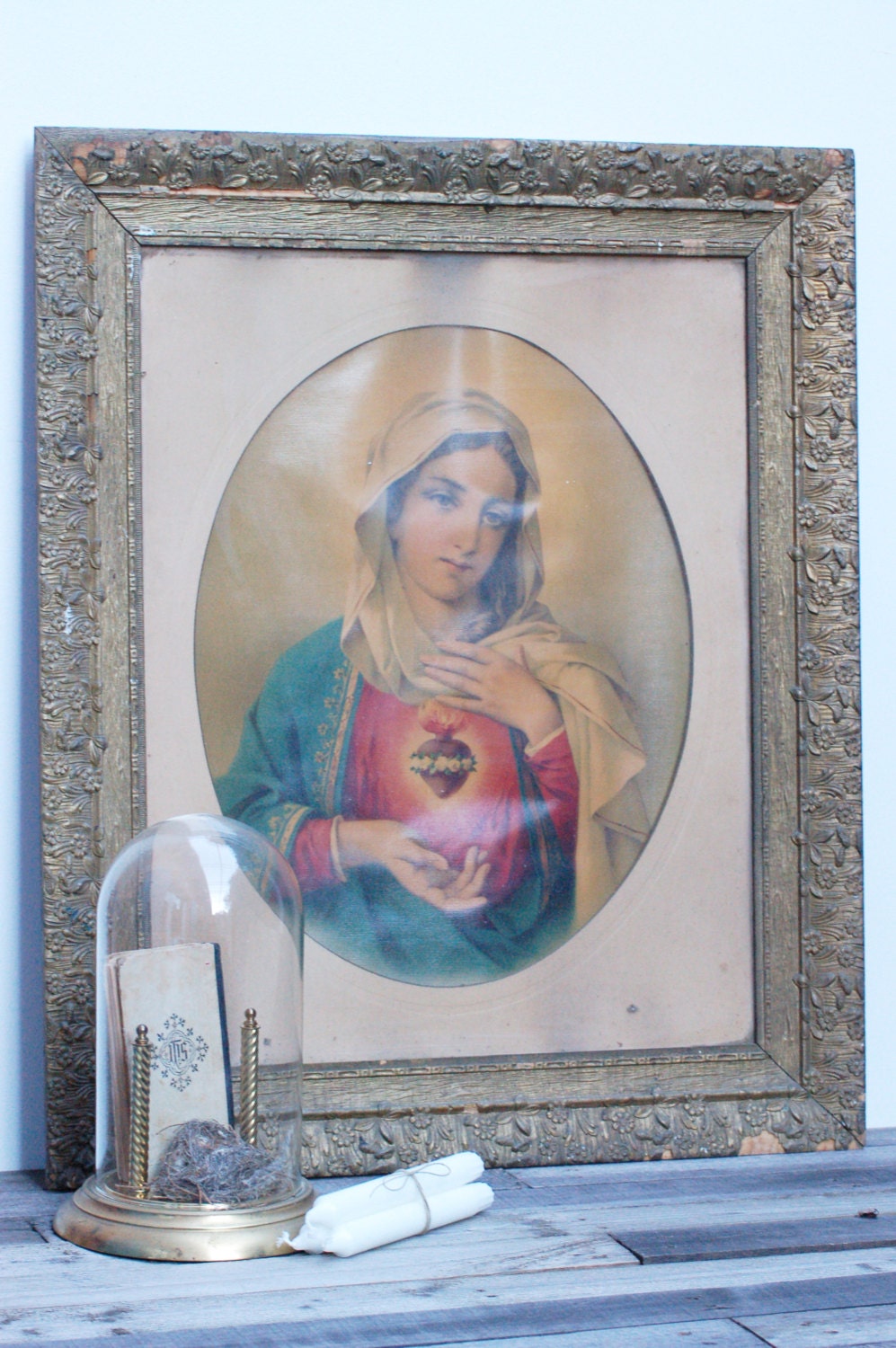 Tableau de La Vierge Marie Religion Brocante Française