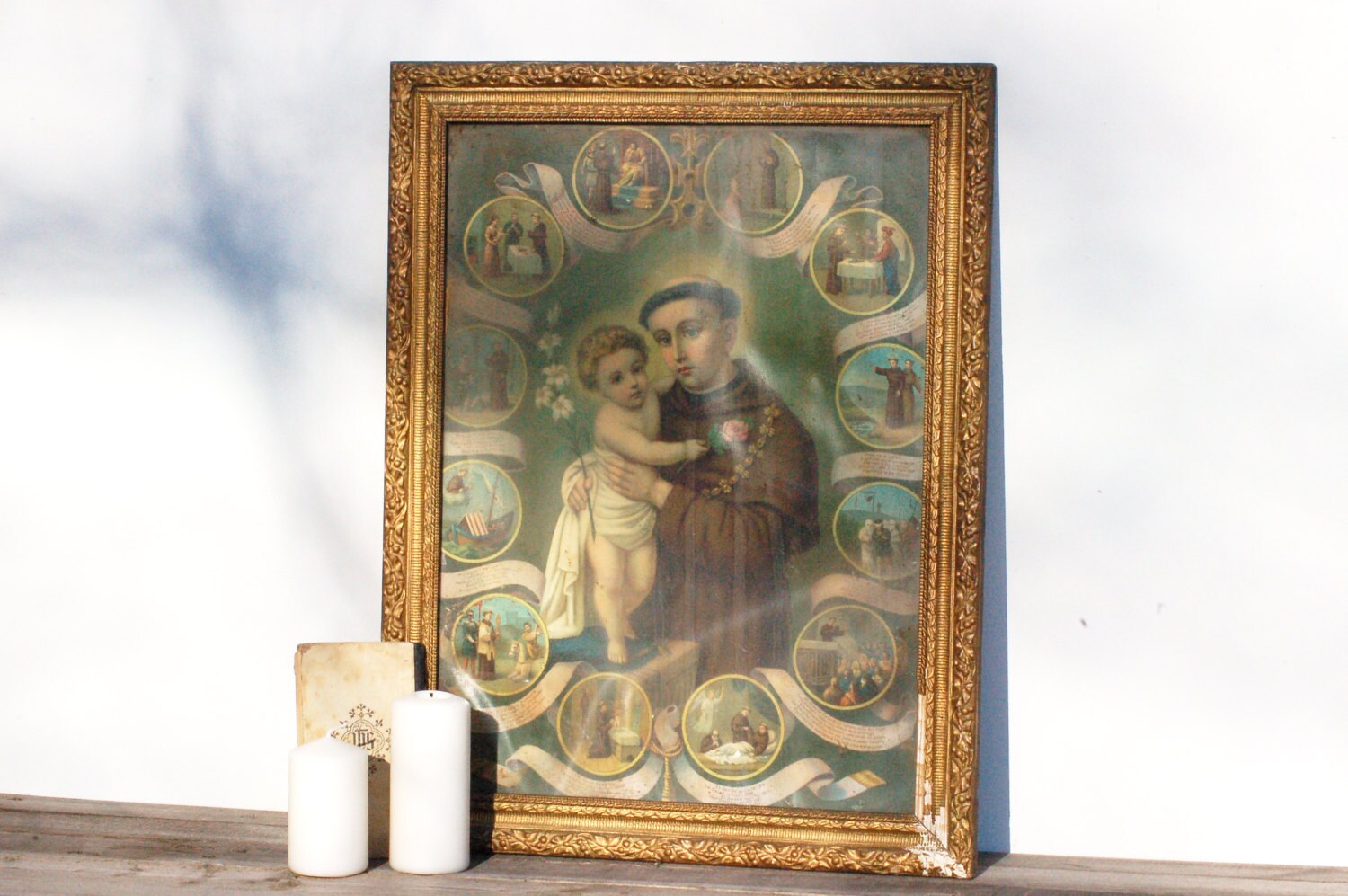 Tableau d'un Moine avec Un Joli Cadre Doré Brocante Française