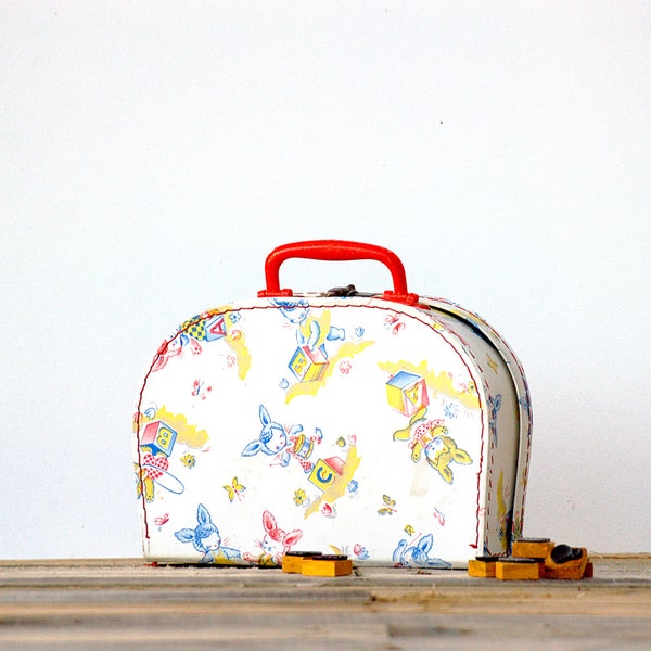 French vintage sewing kit suitcase for children of sixties