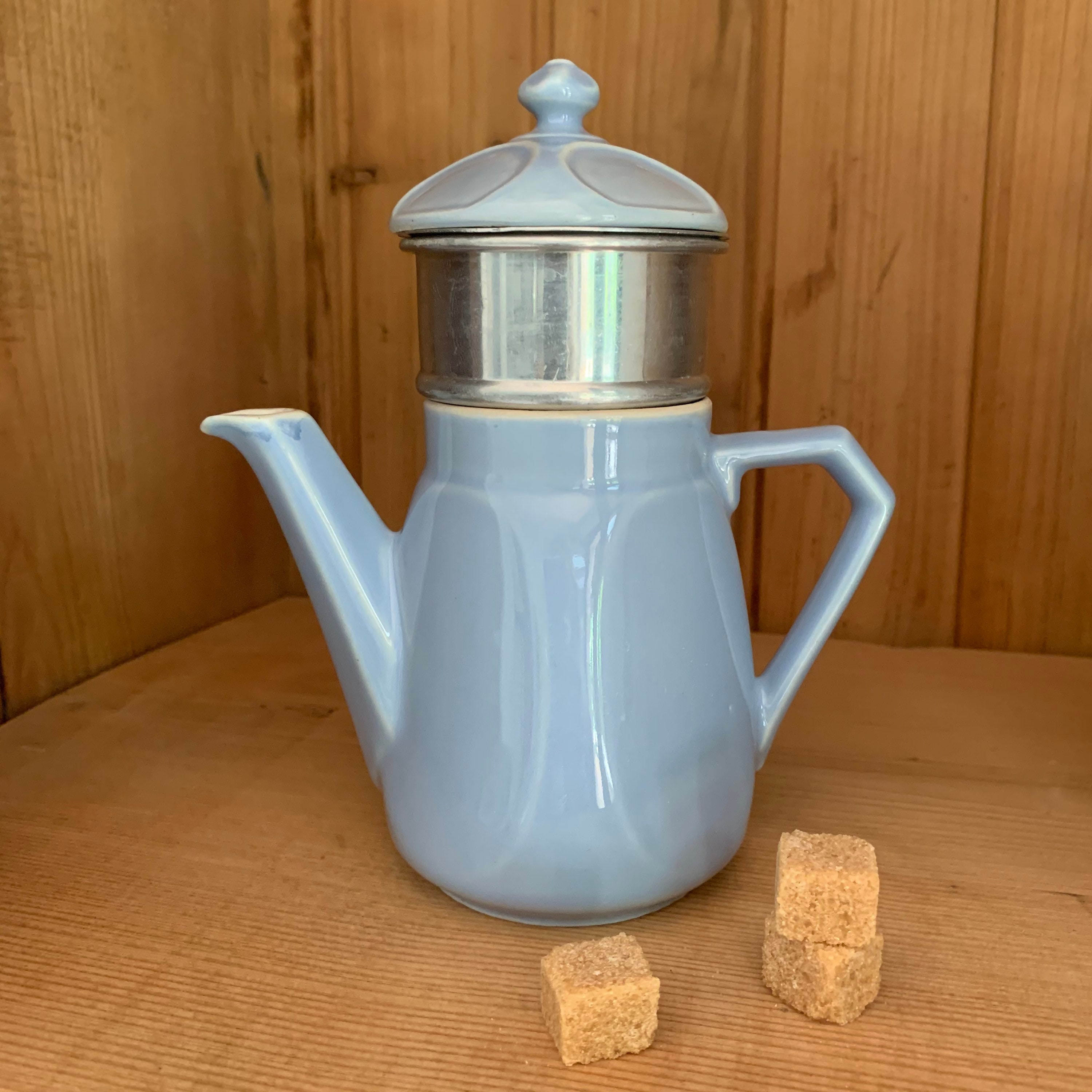 Petite Cafetière en Faïence Bleu Mauve Shabby Chic Frenchvintagecharm