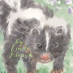 Baby Skunk Watercolor Painting Instant Download/Kid's Room Art/Woodland Nursery Print/Gender Neutral/DIGITAL/Baby's Name Personalized image 1