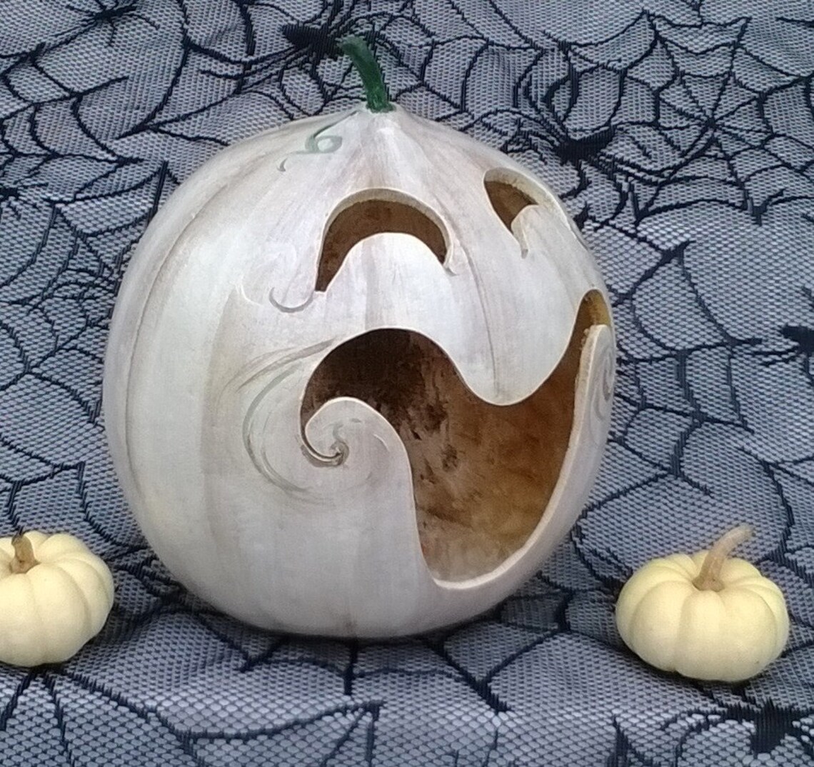 White Pumpkin/Dried Gourd Jack O Lantern/Happy Etsy