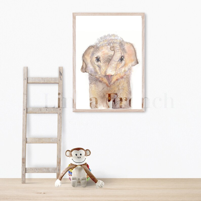 Baby Elephant Watercolor Painting/Instant Download/Kid's Room Art/Nursery Art/Digital File/Poster Print/Commercial Use/ image 2