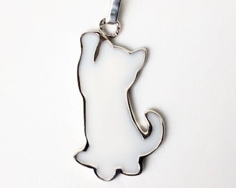 pendentif en argent, chat "coucou"