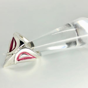 Ring mask in solid silver contour of fuchsia enamel enamel image 9