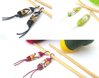 2 knit markers with glass beads and cotton cord - feelgood knitting tools!