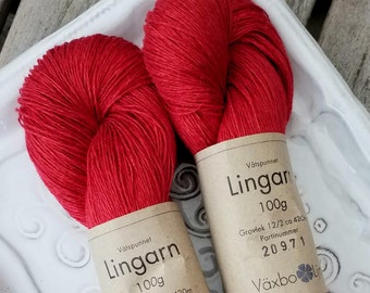 Red fine linen yarn, 3-ply Växbo3-ply Växbo 420 m / 100 g