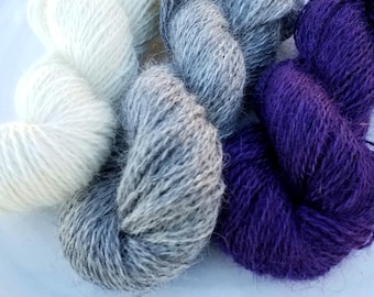 Forsblänk shiny wool yarn, white/grey/purple