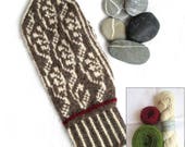 Lingonberry Mittens, make-your-own kit, grass green/offwhite/red, wool angora yarn, pattern included, Made in Sweden, mitten knitting kit