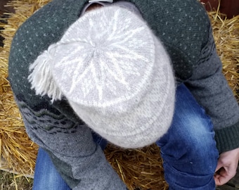 Snowstar Hat, make-your-own kit, angora blend yarns and knitting pattern