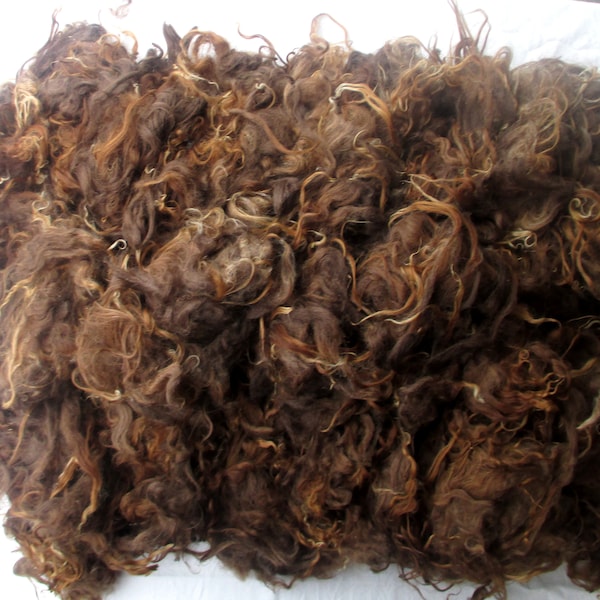 Rya lambswool fleece, unwashed raw wool, 1,15 kg, brown, no 653