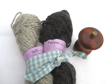 Salt 'n Pepper, 100% wool yarn spun from Swedish finewool Gotland-finewool crossbreed and Gotland lambswool