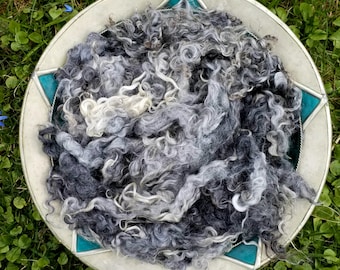 Gently washed grey Gotland locks, 200 g curly Gotland wool to spin, felt or decorate