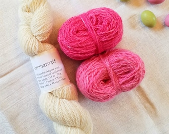 Sommarnatt, white/pink/pink set of 3 - angora and lambswool, very soft sport weight yarn